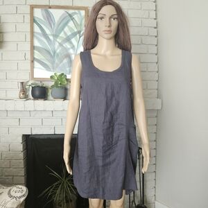 Lauren Vidal linen dress Medium gray midi sleeveless